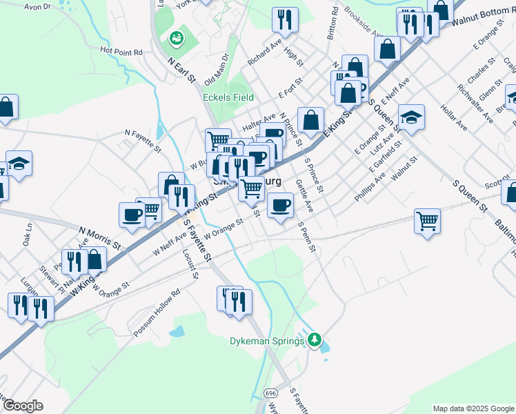 map of restaurants, bars, coffee shops, grocery stores, and more near in Shippensburg