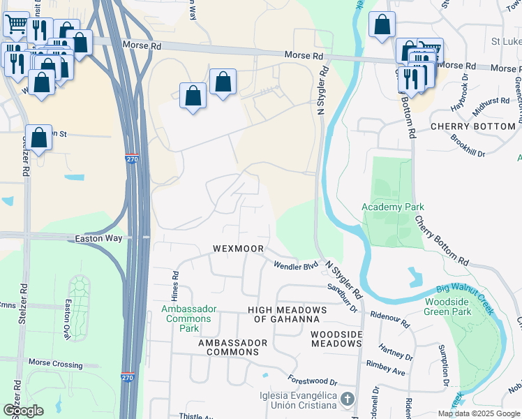 map of restaurants, bars, coffee shops, grocery stores, and more near 4762 Bayview Place in Columbus