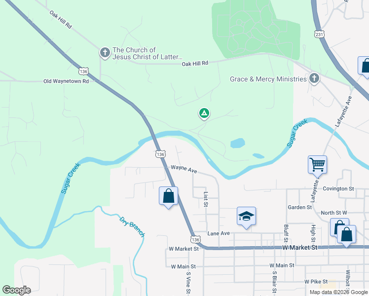 map of restaurants, bars, coffee shops, grocery stores, and more near 911 Wayne Court in Crawfordsville