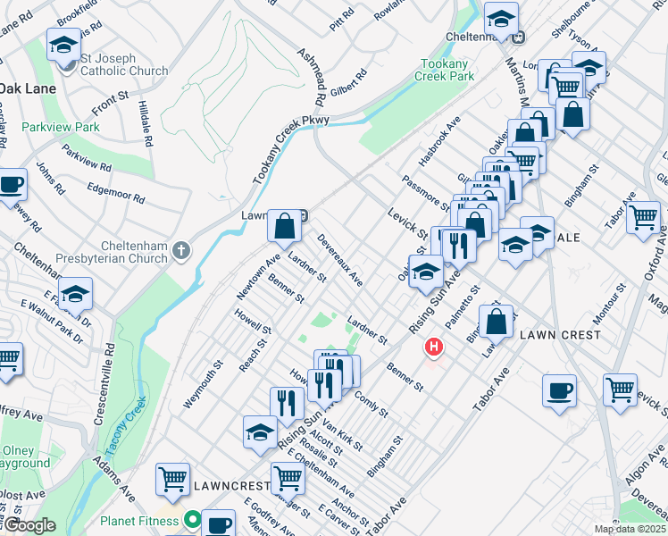 map of restaurants, bars, coffee shops, grocery stores, and more near 6160 Hasbrook Avenue in Philadelphia