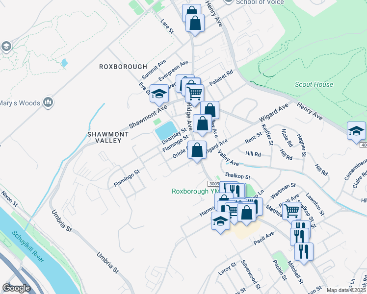 map of restaurants, bars, coffee shops, grocery stores, and more near 480 Oriole Street in Philadelphia