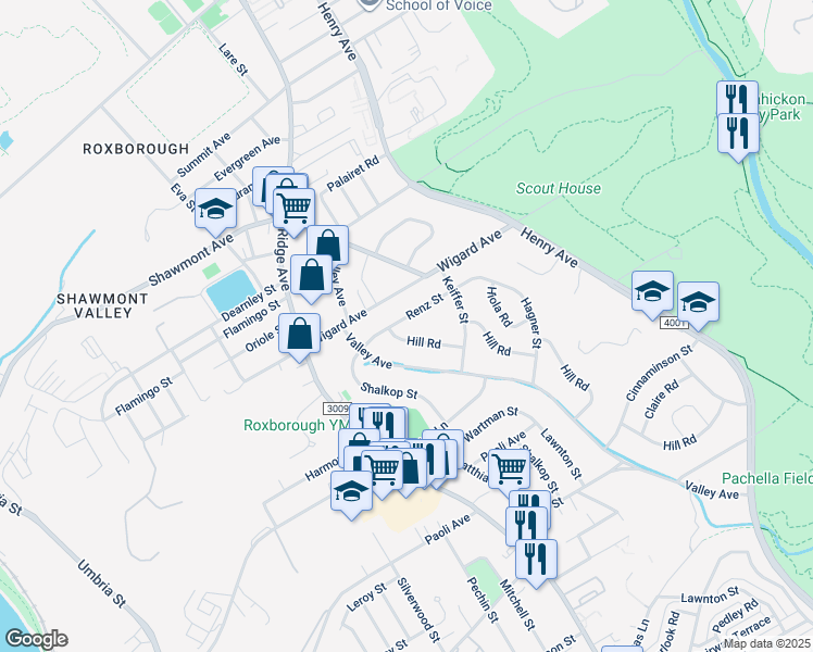 map of restaurants, bars, coffee shops, grocery stores, and more near 632 Renz Street in Philadelphia