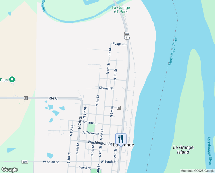 map of restaurants, bars, coffee shops, grocery stores, and more near 600 North 4th Street in La Grange