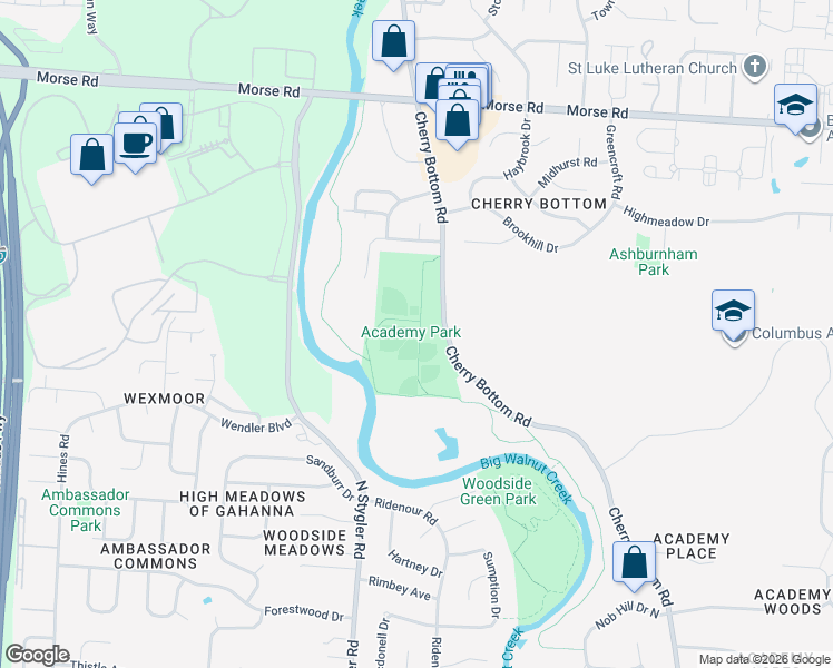 map of restaurants, bars, coffee shops, grocery stores, and more near 1201 Cherry Bottom Road in Gahanna