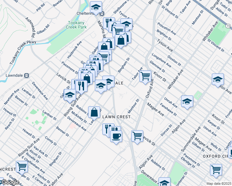 map of restaurants, bars, coffee shops, grocery stores, and more near in Philadelphia