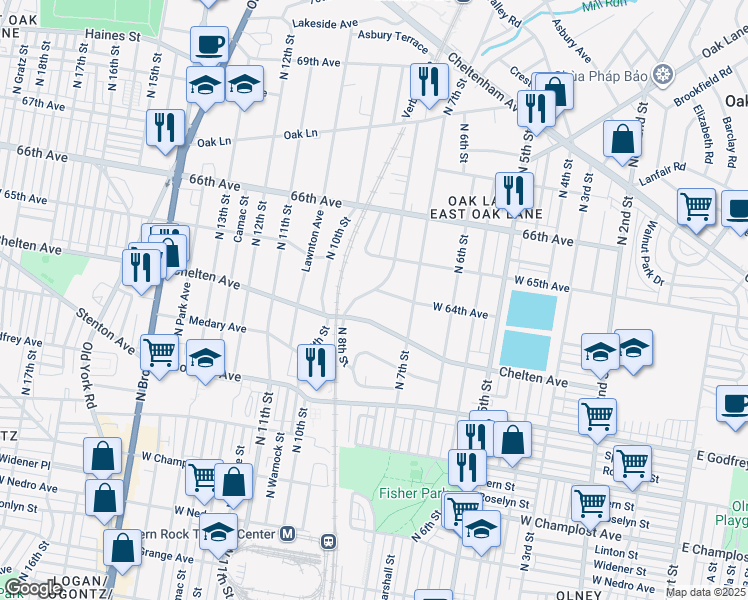 map of restaurants, bars, coffee shops, grocery stores, and more near 6356 North 8th Street in Philadelphia