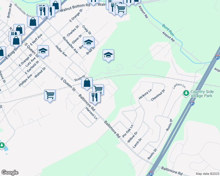 map of restaurants, bars, coffee shops, grocery stores, and more near 302 Collegiate Court in Shippensburg