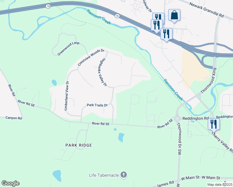 map of restaurants, bars, coffee shops, grocery stores, and more near 325 Highbanks Valley Court in Newark