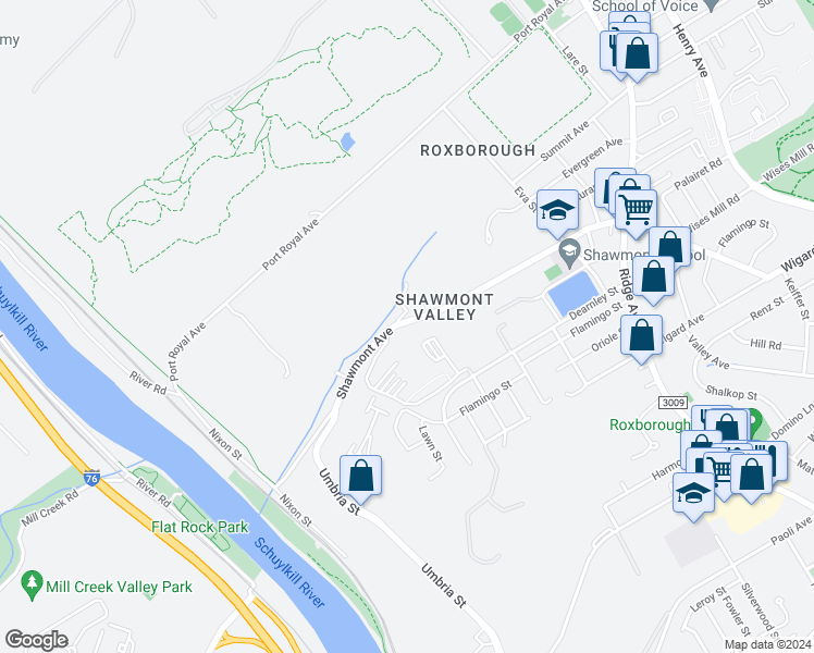 map of restaurants, bars, coffee shops, grocery stores, and more near 331 Shawmont Avenue in Philadelphia