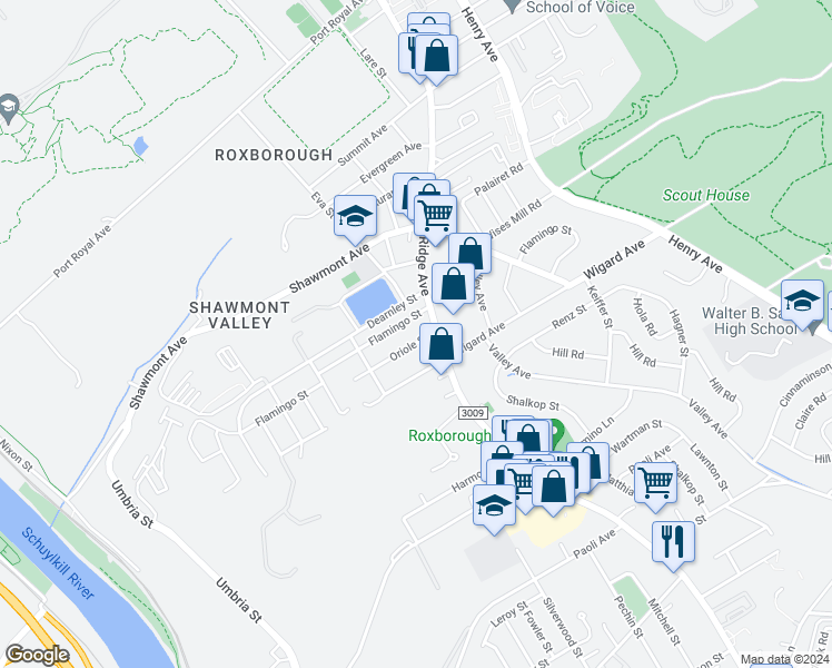 map of restaurants, bars, coffee shops, grocery stores, and more near 482 Oriole Street in Philadelphia