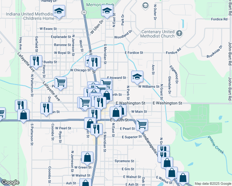 map of restaurants, bars, coffee shops, grocery stores, and more near 208 East North Street in Lebanon