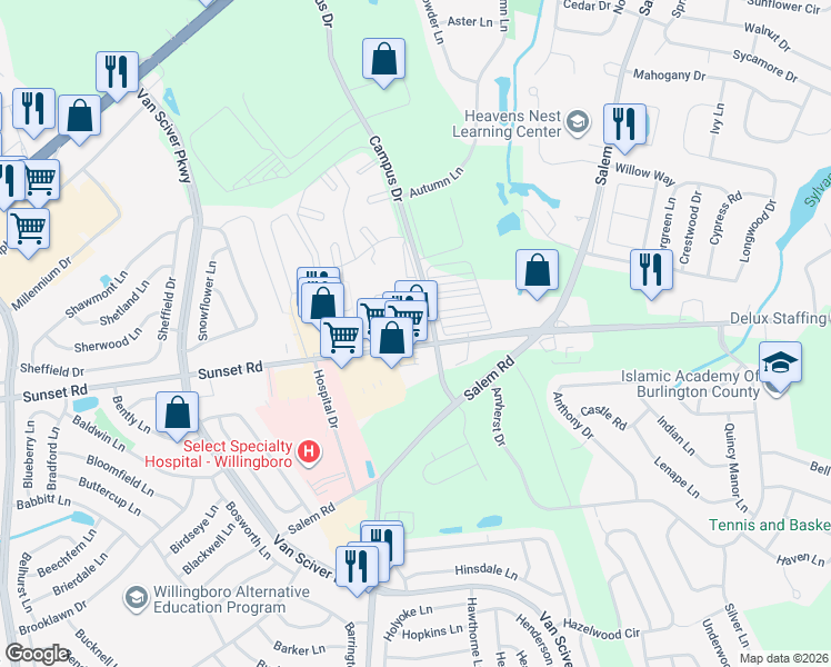 map of restaurants, bars, coffee shops, grocery stores, and more near 1231 Liberte Court in Burlington