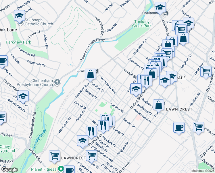 map of restaurants, bars, coffee shops, grocery stores, and more near 6168 Hasbrook Avenue in Philadelphia