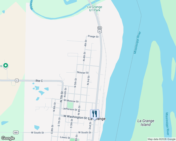 map of restaurants, bars, coffee shops, grocery stores, and more near 600 North 4th Street in La Grange