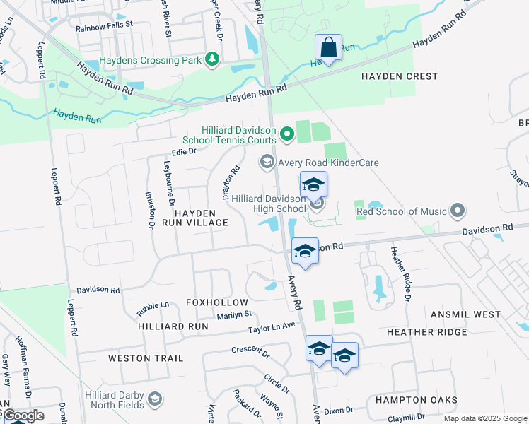 map of restaurants, bars, coffee shops, grocery stores, and more near 4819 King Albert Drive in Hilliard