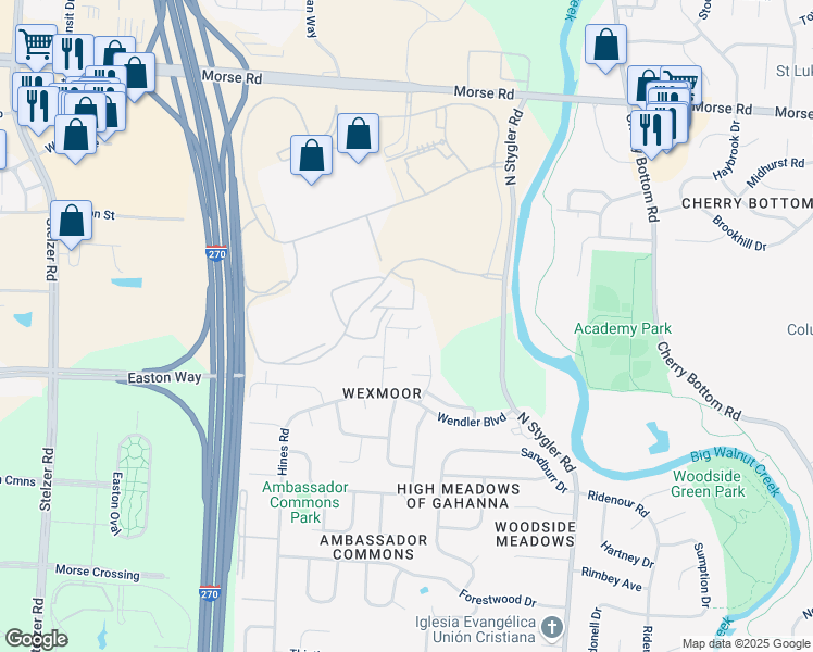 map of restaurants, bars, coffee shops, grocery stores, and more near 4748 Bayview Place in Columbus