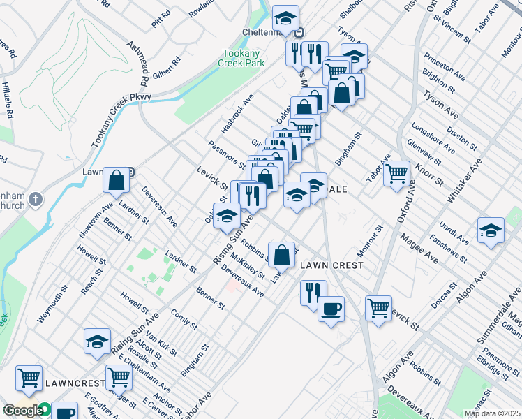 map of restaurants, bars, coffee shops, grocery stores, and more near in Philadelphia