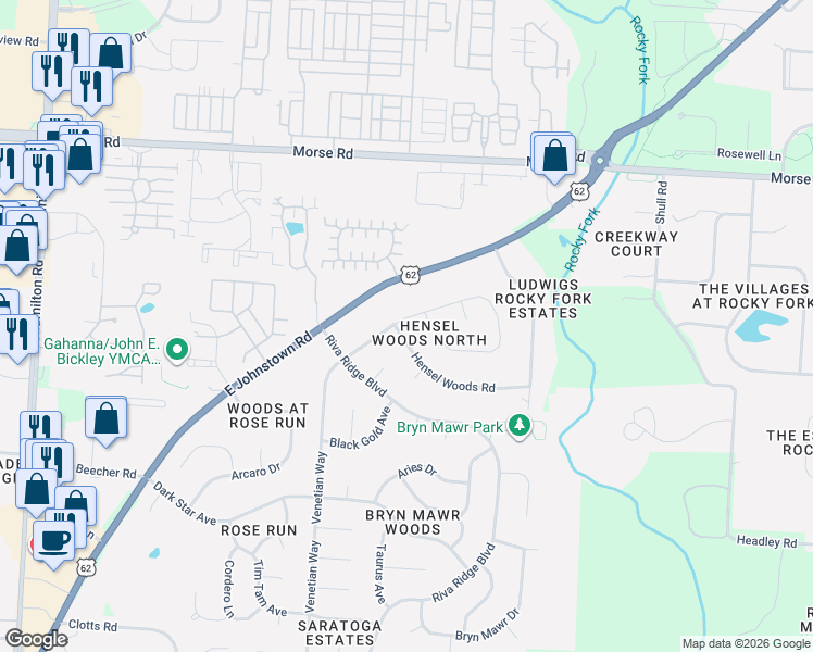 map of restaurants, bars, coffee shops, grocery stores, and more near 1229 Venetian Way in Columbus