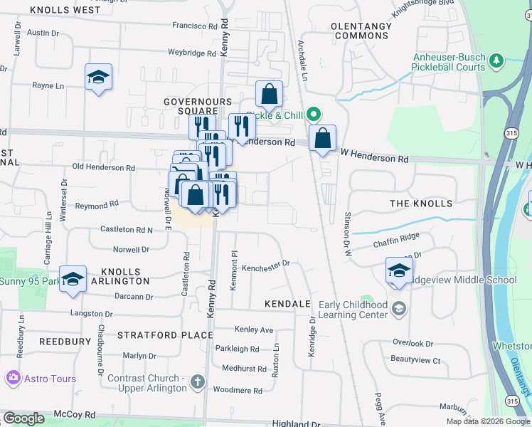 map of restaurants, bars, coffee shops, grocery stores, and more near 1040 Folkestone Road in Columbus