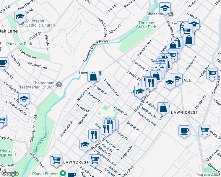 map of restaurants, bars, coffee shops, grocery stores, and more near 6168 Hasbrook Avenue in Philadelphia
