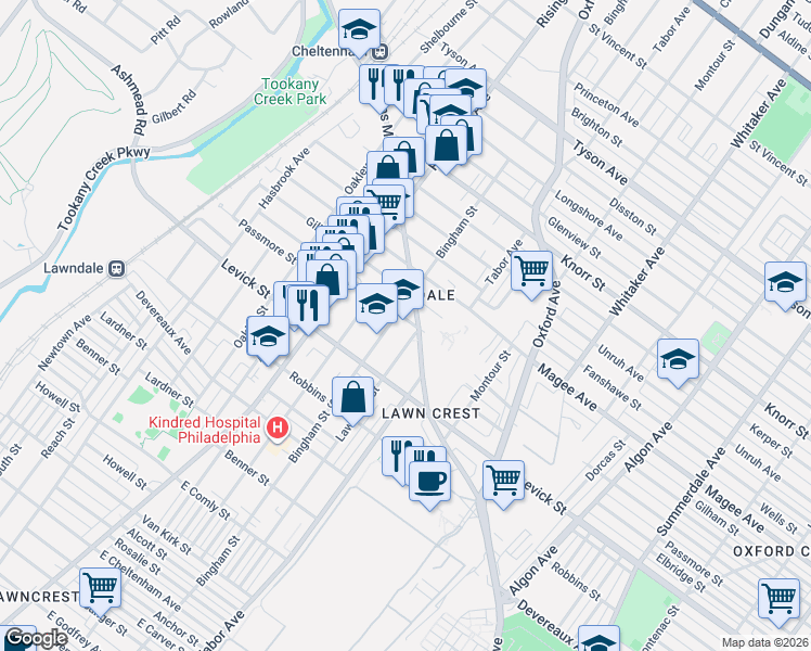 map of restaurants, bars, coffee shops, grocery stores, and more near in Philadelphia