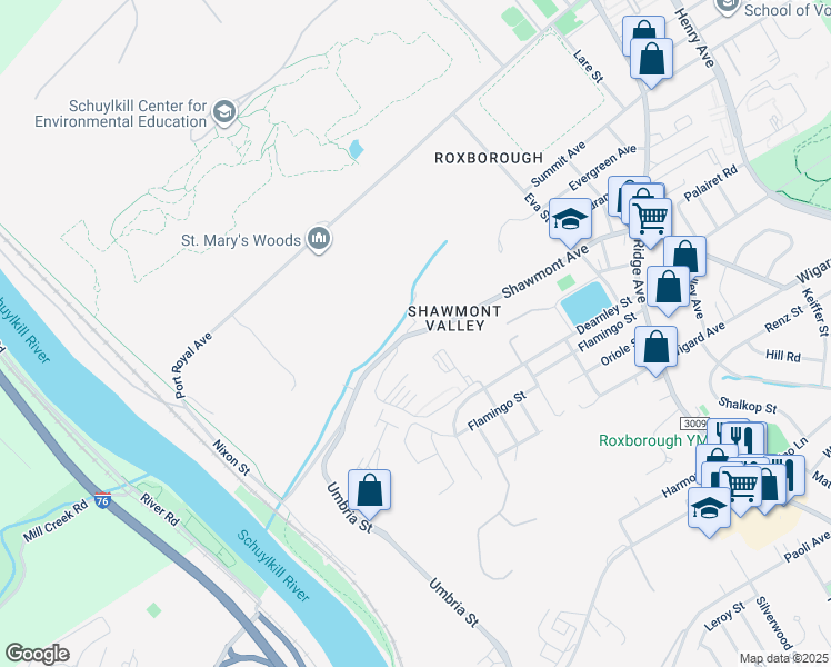 map of restaurants, bars, coffee shops, grocery stores, and more near 331 Shawmont Avenue in Philadelphia