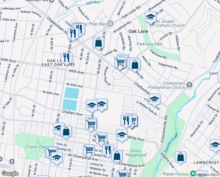 map of restaurants, bars, coffee shops, grocery stores, and more near 6504 North Mascher Street in Philadelphia