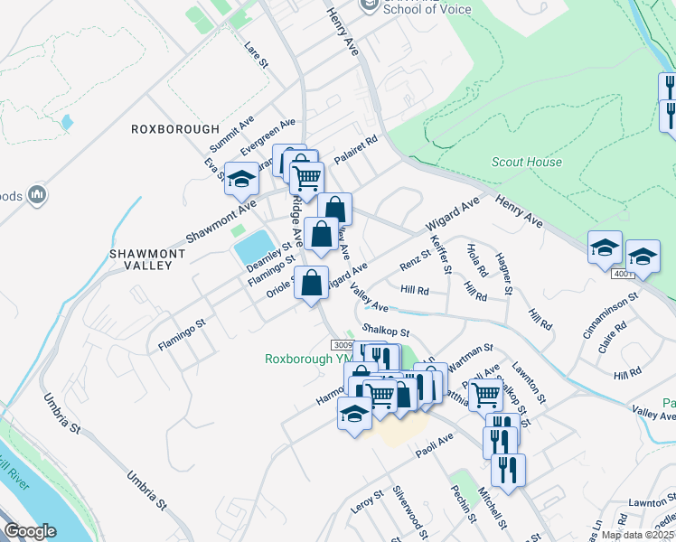 map of restaurants, bars, coffee shops, grocery stores, and more near 542 Wigard Avenue in Philadelphia