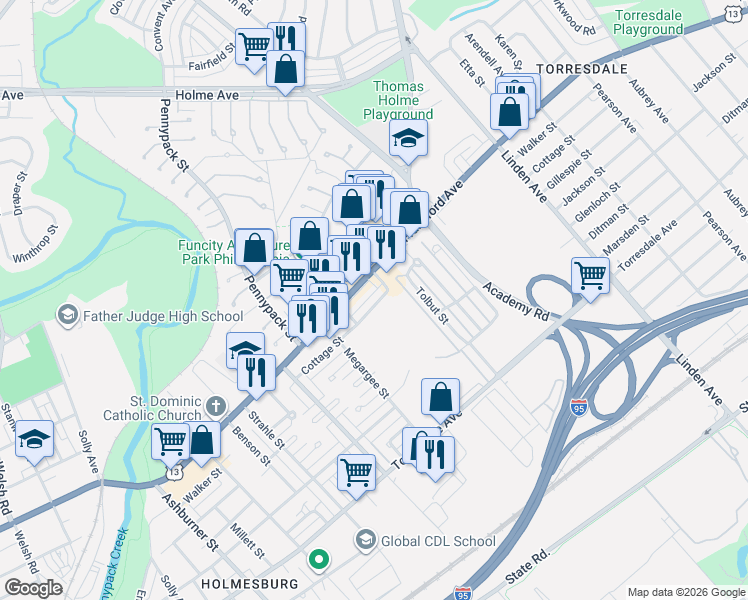 map of restaurants, bars, coffee shops, grocery stores, and more near 8813 Frankford Avenue in Philadelphia
