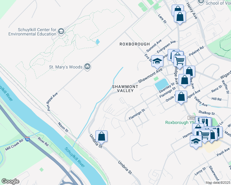 map of restaurants, bars, coffee shops, grocery stores, and more near 247 Shawmont Avenue in Philadelphia