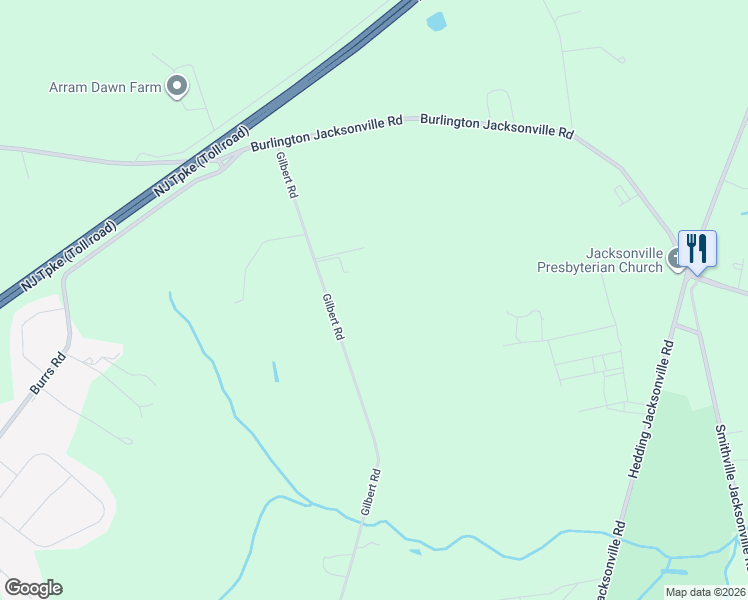 map of restaurants, bars, coffee shops, grocery stores, and more near 120 Gilbert Road in Bordentown