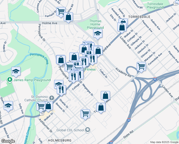 map of restaurants, bars, coffee shops, grocery stores, and more near 8813 Frankford Avenue in Philadelphia