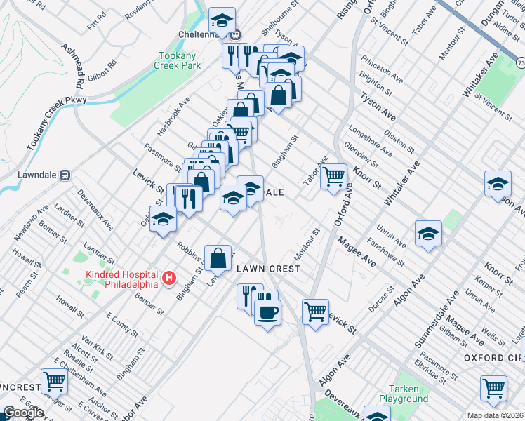 map of restaurants, bars, coffee shops, grocery stores, and more near in Philadelphia