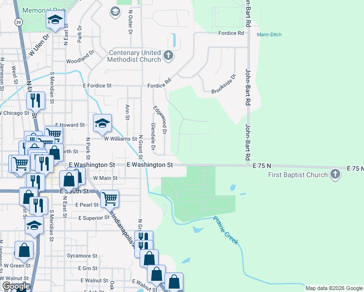 map of restaurants, bars, coffee shops, grocery stores, and more near 403 Edgewood Drive in Lebanon
