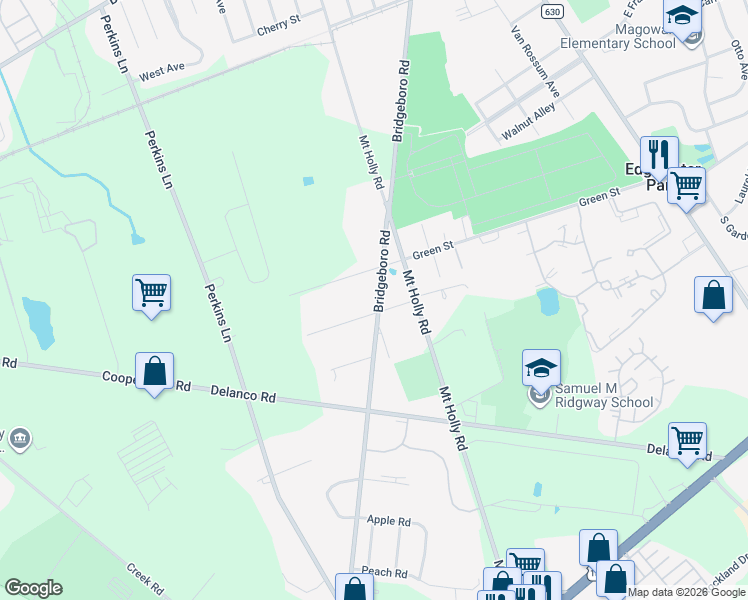 map of restaurants, bars, coffee shops, grocery stores, and more near 1115 Bridgeboro Road in Beverly