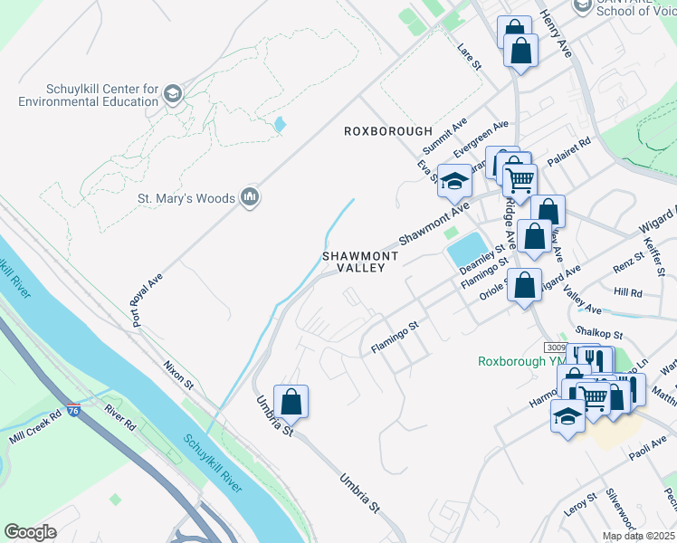 map of restaurants, bars, coffee shops, grocery stores, and more near 261 Shawmont Avenue in Philadelphia