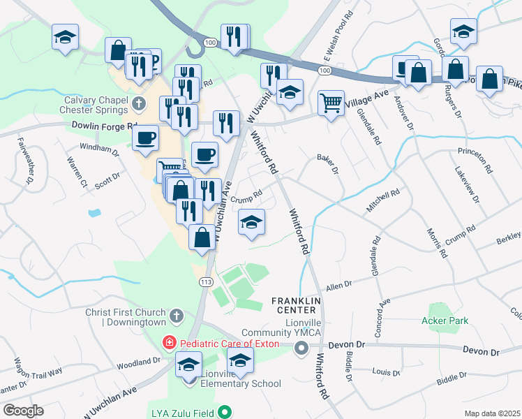 map of restaurants, bars, coffee shops, grocery stores, and more near 1703 South Plum Point Drive in Exton