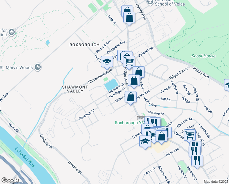 map of restaurants, bars, coffee shops, grocery stores, and more near 468 Flamingo Street in Philadelphia
