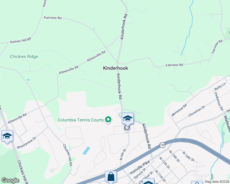 map of restaurants, bars, coffee shops, grocery stores, and more near 539 Kinderhook Road in Columbia