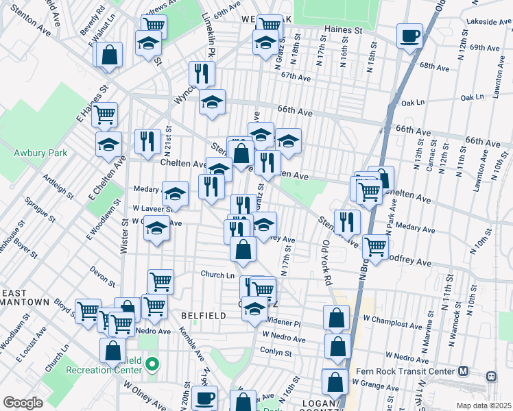 map of restaurants, bars, coffee shops, grocery stores, and more near 1820 Medary Avenue in Philadelphia