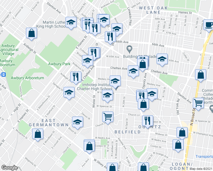 map of restaurants, bars, coffee shops, grocery stores, and more near 6229 North Norwood Street in Philadelphia
