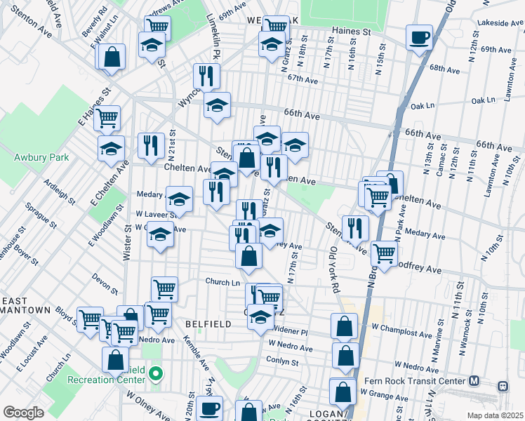map of restaurants, bars, coffee shops, grocery stores, and more near 1820 Medary Avenue in Philadelphia