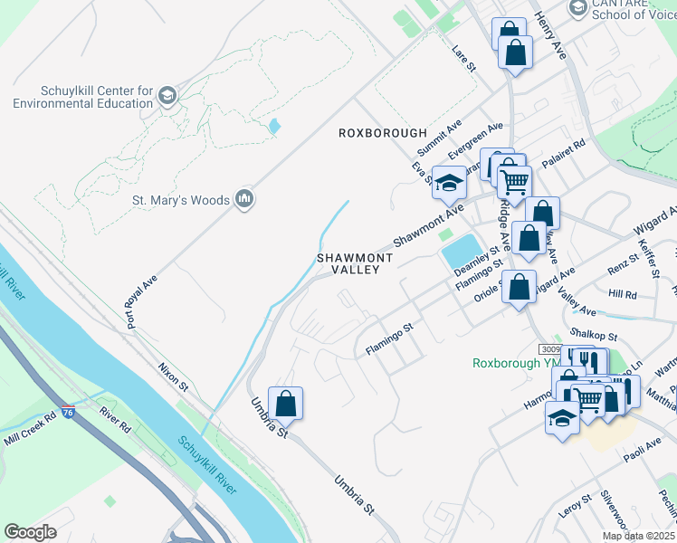 map of restaurants, bars, coffee shops, grocery stores, and more near 271 Shawmont Avenue in Philadelphia
