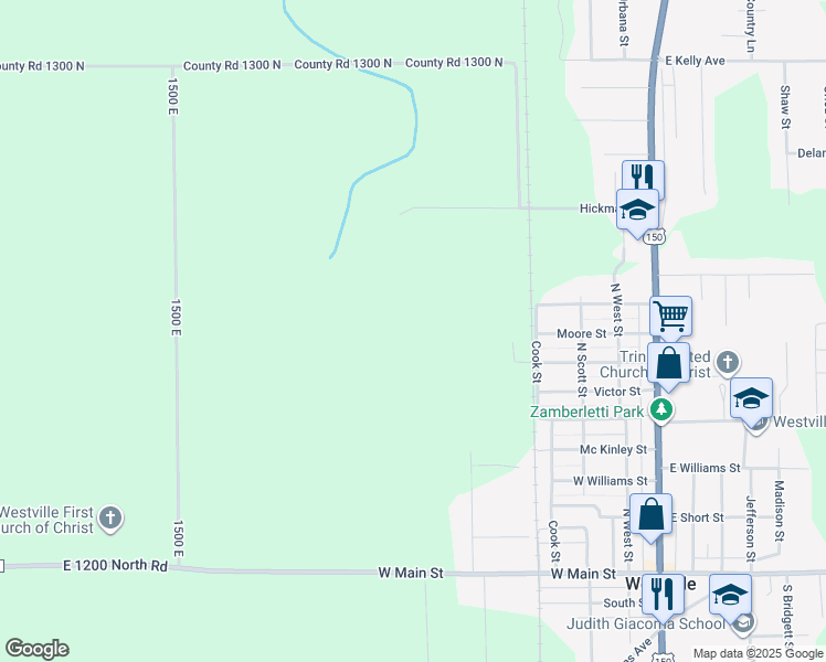 map of restaurants, bars, coffee shops, grocery stores, and more near in Westville