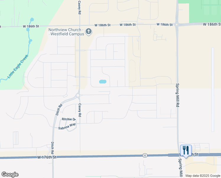 map of restaurants, bars, coffee shops, grocery stores, and more near 897 Ogala Drive in Westfield