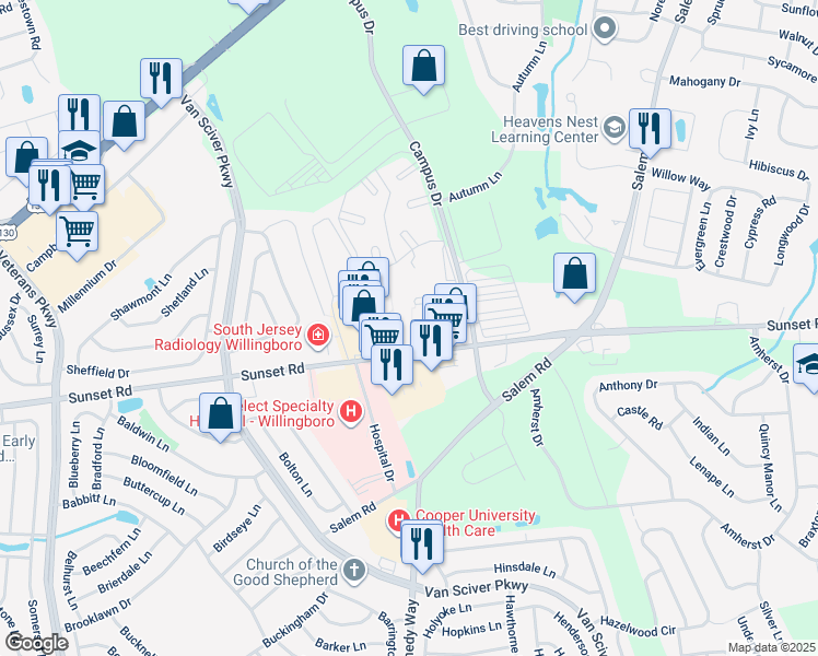 map of restaurants, bars, coffee shops, grocery stores, and more near 1216 Liberte Court in Burlington