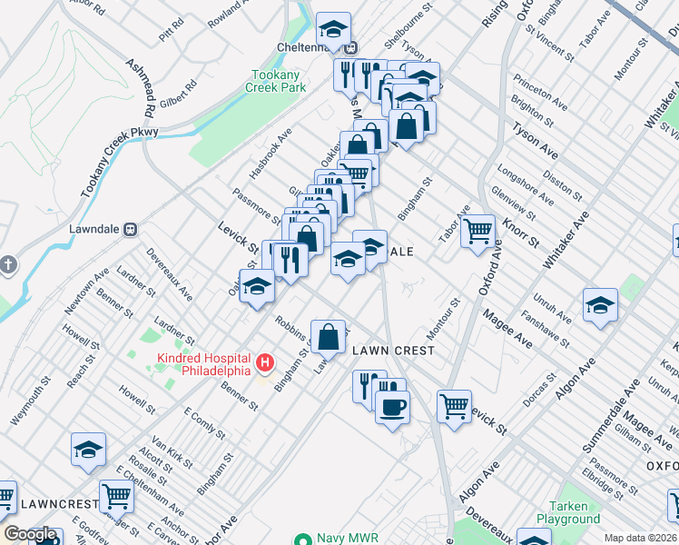 map of restaurants, bars, coffee shops, grocery stores, and more near 538 Hellerman Street in Philadelphia