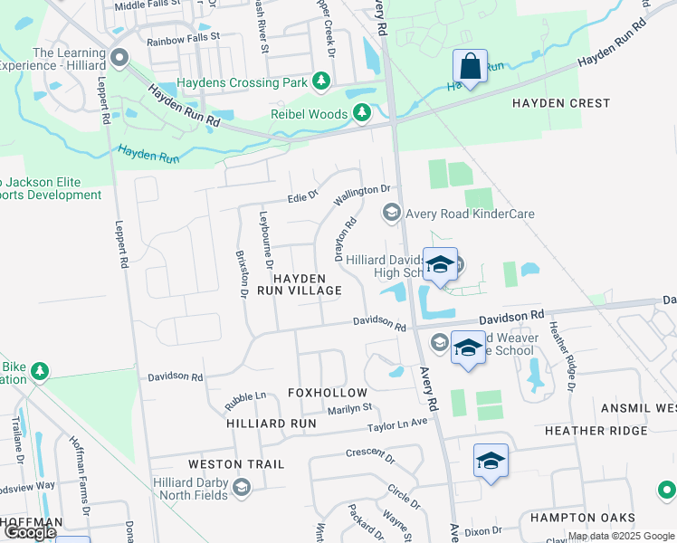 map of restaurants, bars, coffee shops, grocery stores, and more near 4824 Wallington Drive in Hilliard
