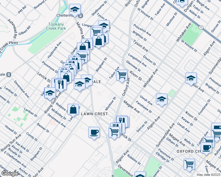 map of restaurants, bars, coffee shops, grocery stores, and more near 717 Magee Avenue in Philadelphia