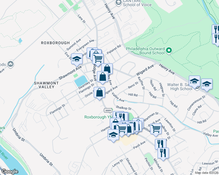 map of restaurants, bars, coffee shops, grocery stores, and more near 7508 Valley Avenue in Philadelphia